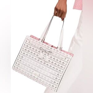 ✨ Kate Spade Leather Hayes Perf Tote Bright White / Bright Pink Interior NWOT 💕